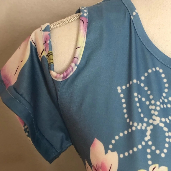 Blue Flower Dress size small/medium cold shoulder. - Picture 3 of 6